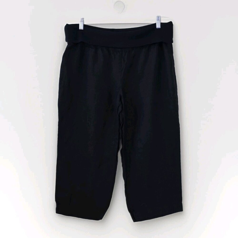 Lauren Vidal Capri Pants Women XXXL Black Pull On Foldable Elastic Waist Linen
